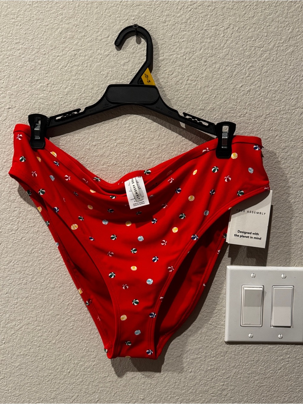 High-Waist Red Bikini Bottom with Playful Dot Print